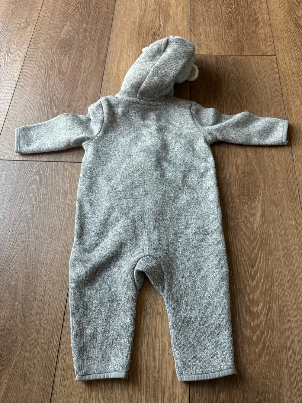 Cozy Bear Hooded Baby One-Piece in Heather Gray with Sherpa Detail